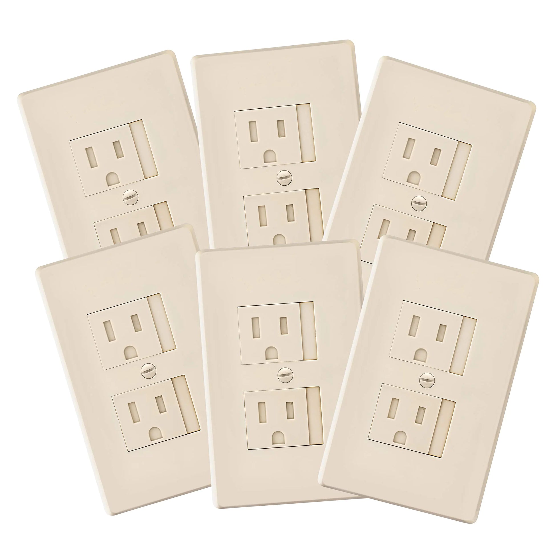 6-Pack Self-Closing Babyproof Outlet Covers - an Alternative to Wall Socket Plugs for Child Proofing Standard Outlets (1 Screw) Beige