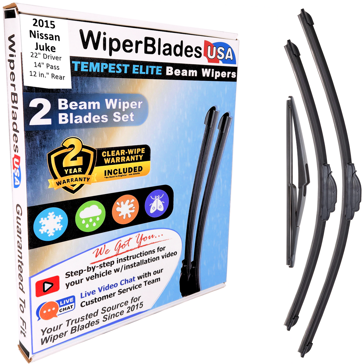 2015 Nissan Juke Wiper Blades w/2yr Wear Warranty (Set of 3) w/Rear Beam Wipers-0