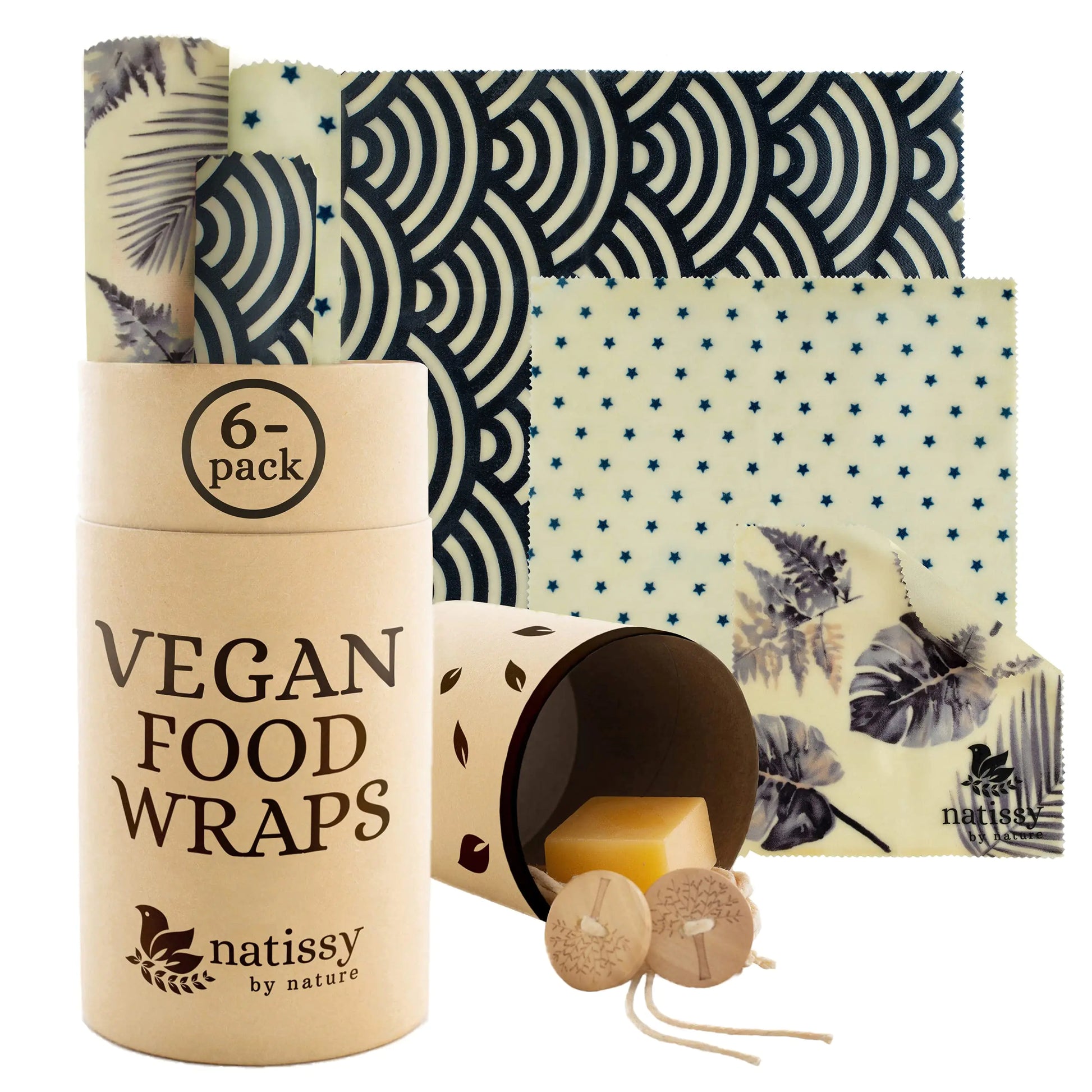 VEGAN Reusable Beeswax Food Wrap Alternative Set of 6 Organic Wax Wraps for Food Reusable; Beeswax Wrap Vegan; Reusable Wraps for Food; Reusable Vegan Wax Paper Food Wrap for Bread Sandwiches