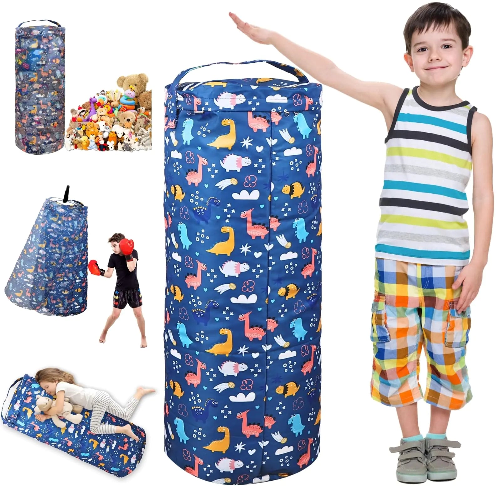 Dinosaur Stuffed Animal Storage Bean Bag Cover for Kids - Organize Sit Play & Box Help Promote Comfort and Relaxation - Perfect Playroom & Bedroom Plush Toys Beanbag Cylinder Best Gift for Kids