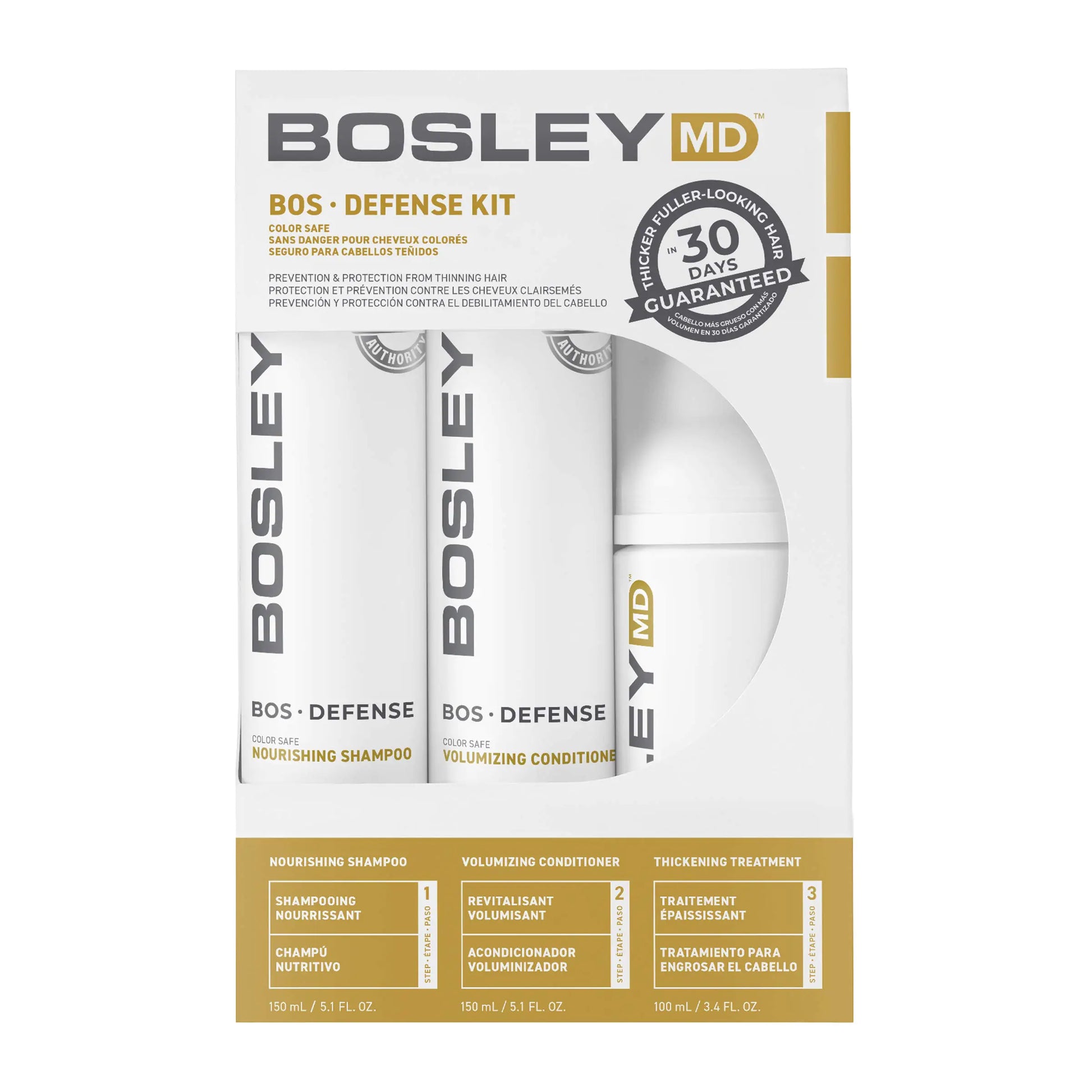 BosleyMD BosDefense KIT for Hair Thinning Prevention (Color Safe) Starter Size (30 Days).