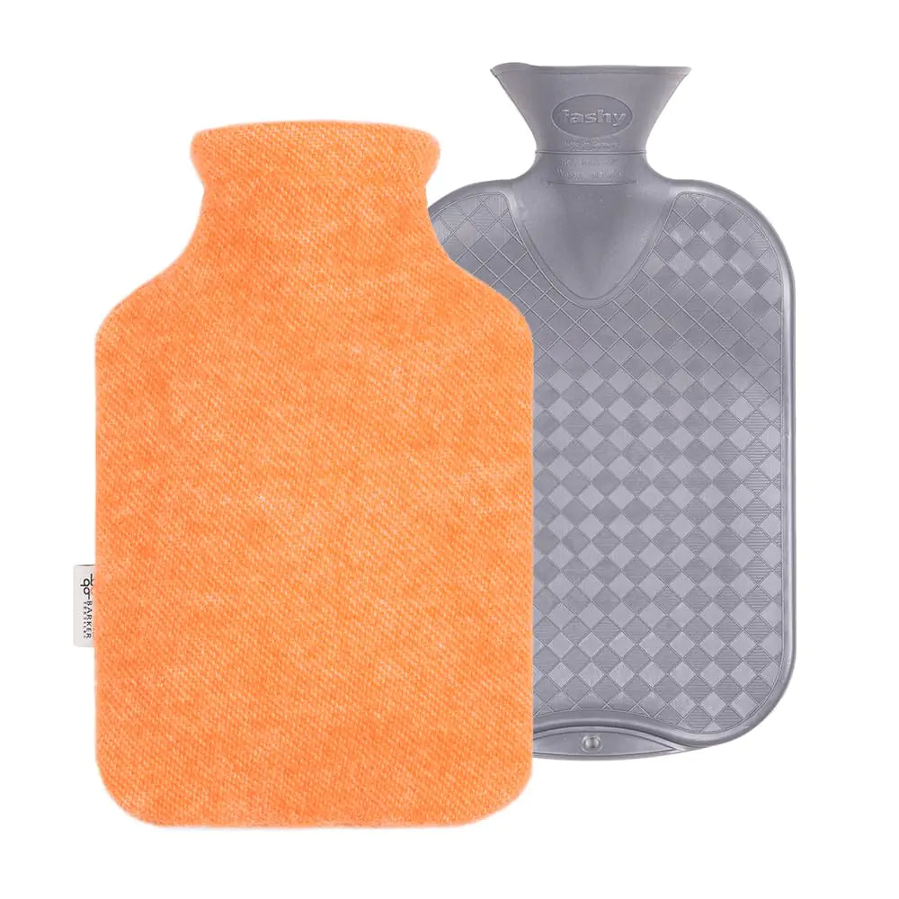 2.0L Flashy Hot Water Bottle with Barker Textiles 100% Wool Cover (Orange) Hot Water Bag with Cover