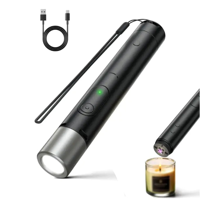 Flashlight Alarm Lighter Rechargeable 3-in-1 Flashlight with Arc Lighter and Door Alarm for Emergency Adventure Camping and Home Use