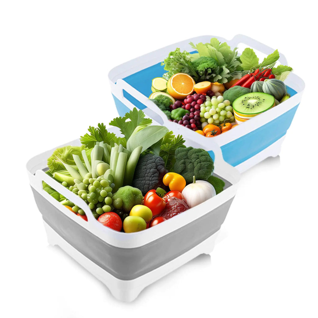 2-Pack 9L Collapsible Wash Basins with Drain Plugs and Handles Portable Sinks Collapsible Dishpans. Space-Saving and Multi-Purpose. (GreyWhite/BlueWhite 9L+9L)