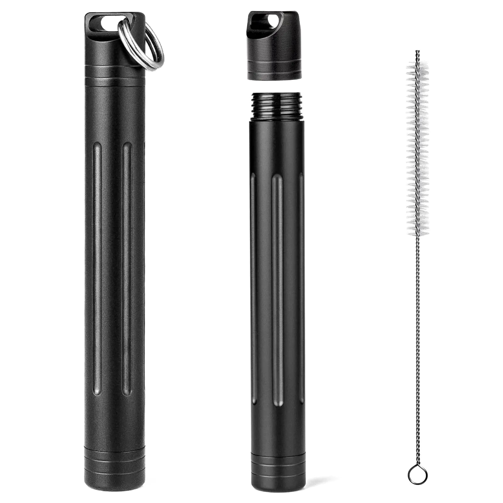 TISUR Titanium Portable Toothpick Holder Box Pocket Waterproof Case Toothpicks Container with Keychain for Outdoor Picnic and Camping (2 Black)