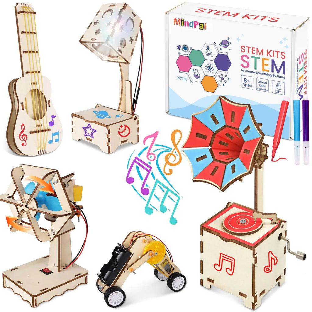MindPal 5 in 1 Wood STEM Kits for Kids Age 8-10 Music Engineering Kits Science Kits for Kids Age 8-12 Wooden 3D Puzzles Building Kits Crafts Toys for Boys Girls Age 8 9 10 11 12