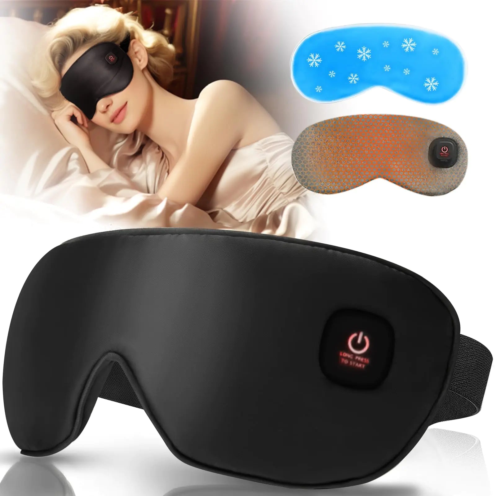 Kulahlik Cooling & Heat Eye Mask for Sleeping Cordless Heated Silk Sleep Mask Eye Compress for Dry Eyes 3 Temperature Auto Shut-Off for Sleep Adjustable Straps Washable Mask for Women Men