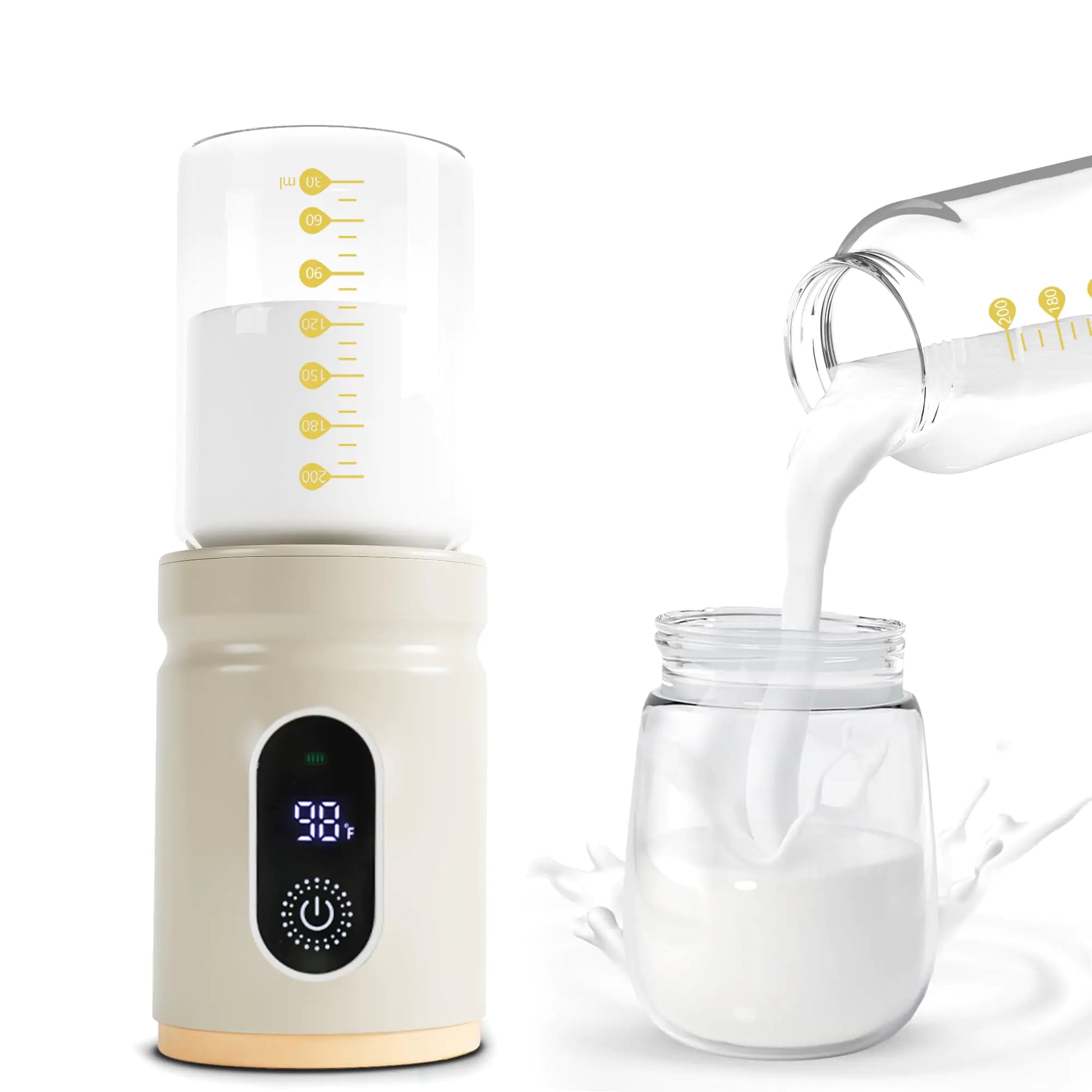 Portable Bottle WarmerTravel Baby Bottle Heater Rechargeable Milk Warmer with Glass Bottle for Storing Breastmilk Formula Quick Heating 4-Level Temperature & Automatic Warm-Keeping