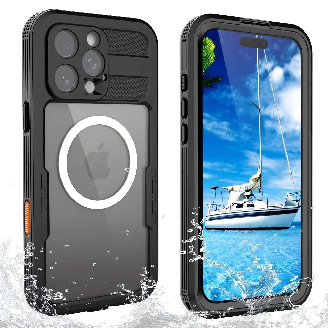 Nowvnvny Compactible with Phone 16 Pro Max Magnetic Case Bulit-in HD Screen Camera Protector 360 Full Body Coverage Protection Heavy Duty Shockproof Waterproof Rugged Phone Cover Black