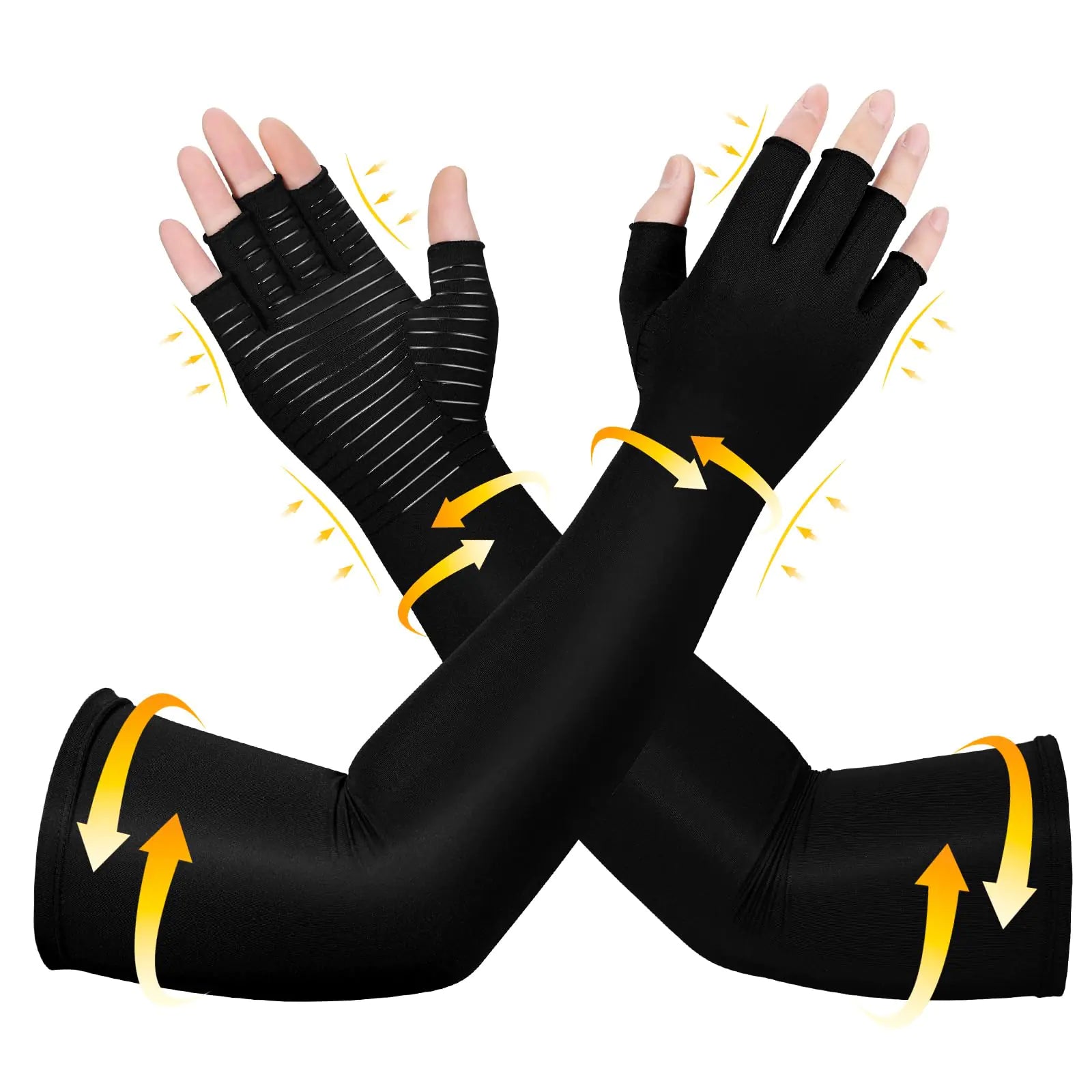 Zuscot Long Copper Compression Arthritis Gloves for Women & Men Medical Arm & Hand Compression Gloves Fingerless Pressure Gloves Hand Support Sleeves for Carpal Tunnel Lymphedema Hand Pain Edema