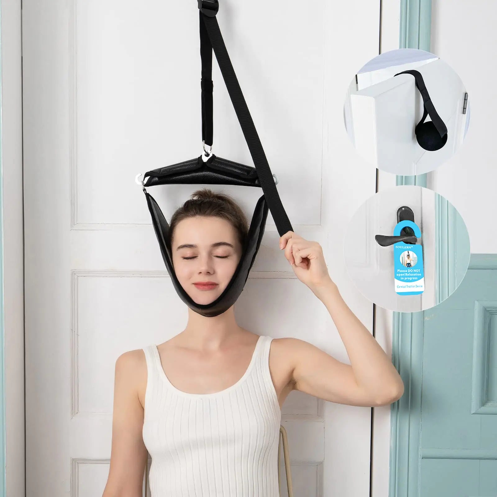 soulern Neck Stretcher Cervical Traction Device for Home Use - Portable Neck Traction Device for Neck Pain - Over The Door Cervical Neck Traction Device for Decompression Home Physical Therapy