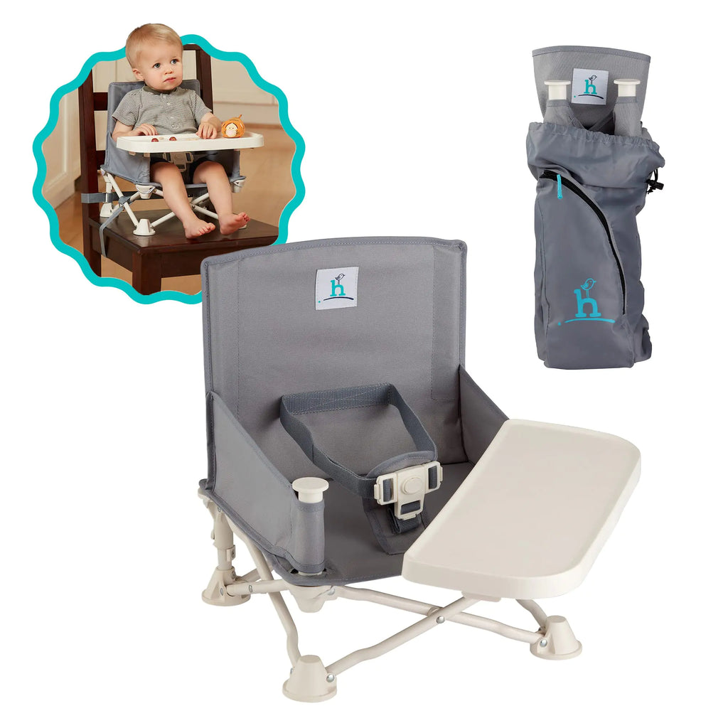 hiccapop OmniBoost Travel Booster Seat with Tray for Baby Dining Table Camping Beach Grandma’s | Folding Portable Tip-Free Design Straps to Kitchen Chairs