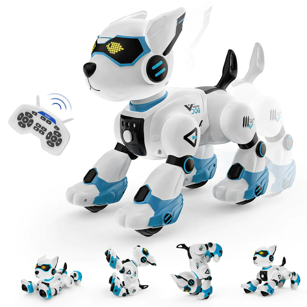 WeFone Robot Dog Toys for Kids Remote Control Interactive Robotic Pet Smart Programmable Puppy Electric Intelligent Robo Perro with Voice Control RC Music Imitation Animals Toy Girls Boys Gift (Blue)