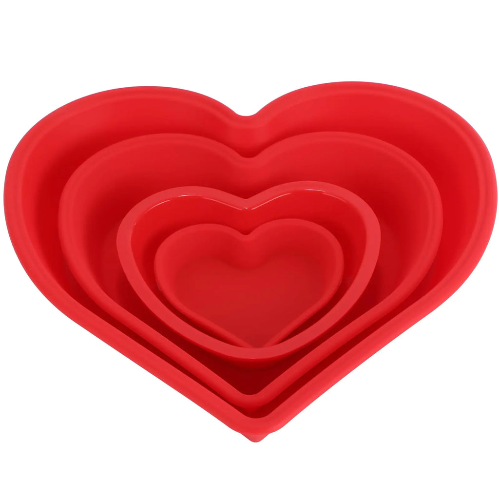 Leriton 4 Pcs Heart Cake Silicone Molds Reusable Silicone Heart Shaped Cake Pans Nonstick Cake Pan Muffin Mold for Baking Homemade Heart Cake (4 Inch5.5 Inch7.9 Inch10.2 Inch)