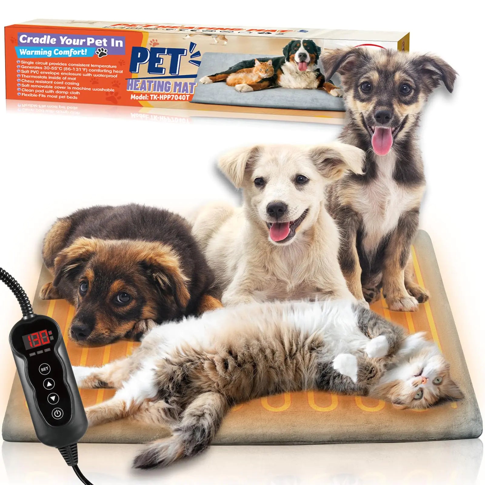 Cat Dog Heating Pad 11 Adjustable Temperature Pet Heating Pad with 24h-Timer Waterproof Heated Cat Bed with Chew Resistant Cord Indoor Outdoor Electric Pads for Dogs Pet Heated Mat 28X16in