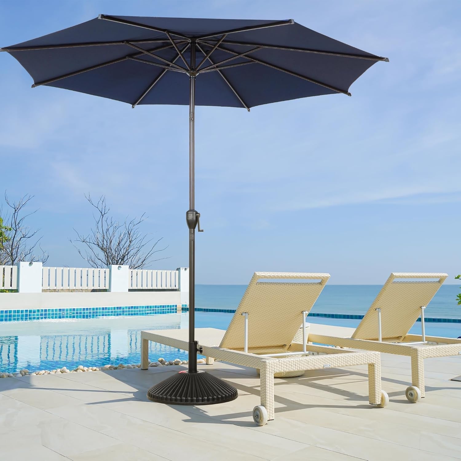 9Ft Lyon Outdoor Patio Umbrella Dark Blue Garden Shade