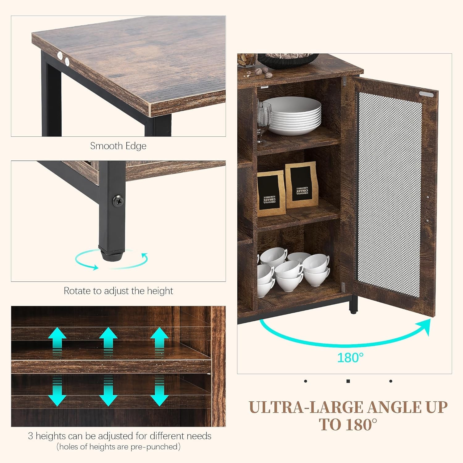 Mini Coffee Bar Cabinet Small Kitchen Buffet Farmhouse