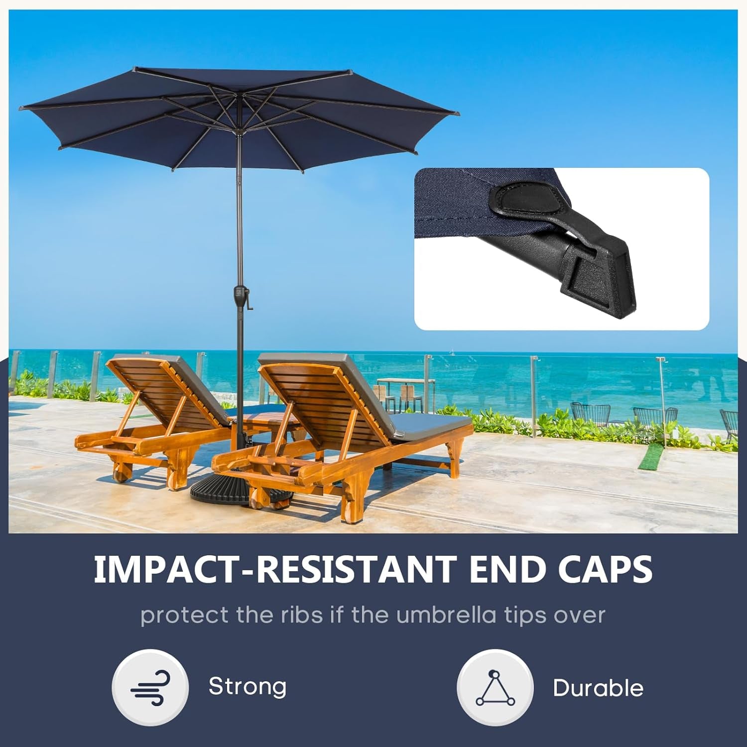 9Ft Lyon Outdoor Patio Umbrella Dark Blue Garden Shade
