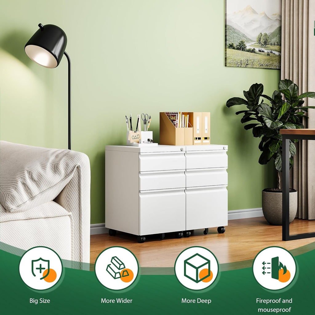 3 Drawer Mobile File Cabinet with Lock, under Desk Metal Filing