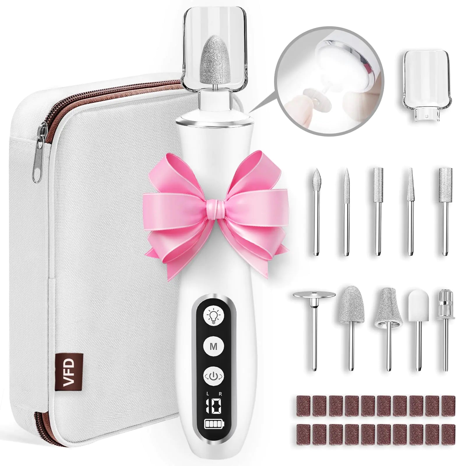 Cordless Nail Drill Portable 2000 mAh Rechargeable Electric Nail File for Thick Toenails 10 Speeds Nail Dril Machine Professional Manicure Pedicure Set for Women Hand Foot Natural Nails Care