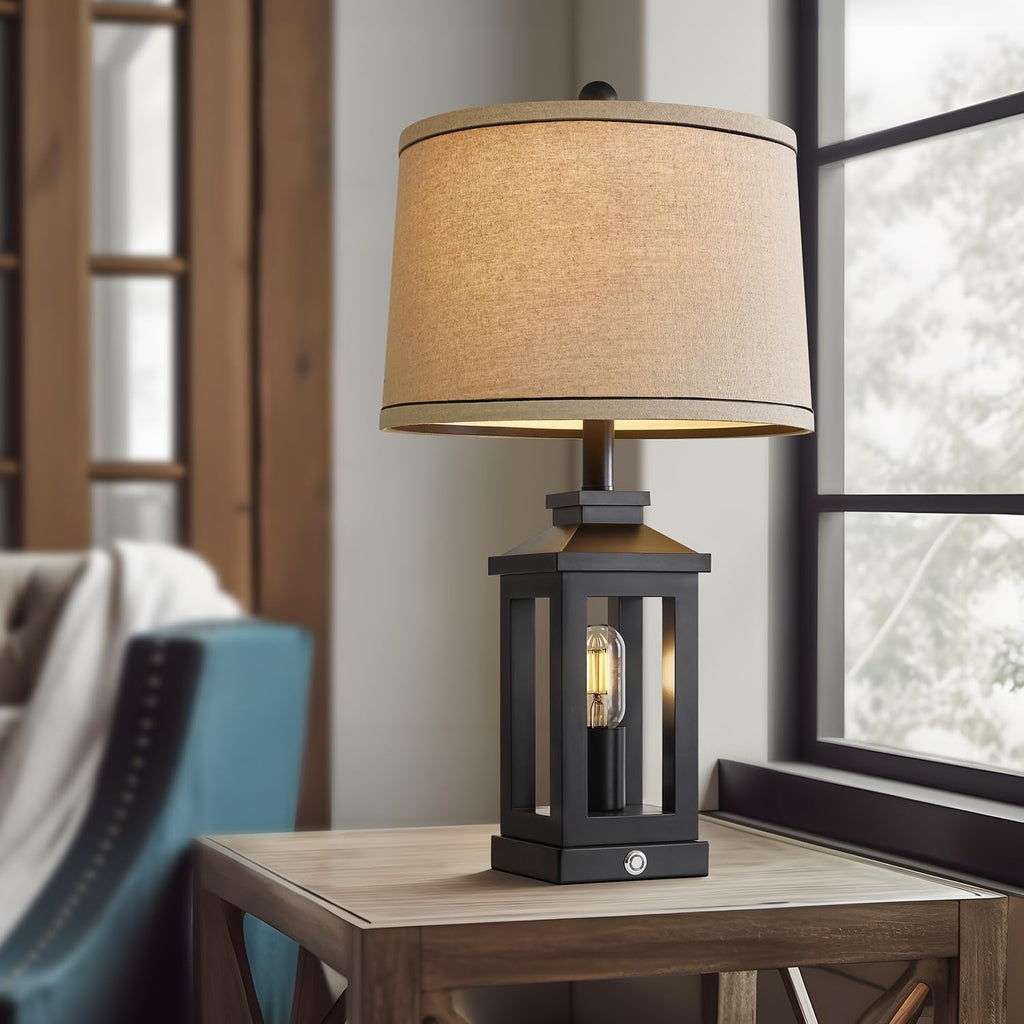Retro Black Table Lamps Touch Control, USB, Vintage Set