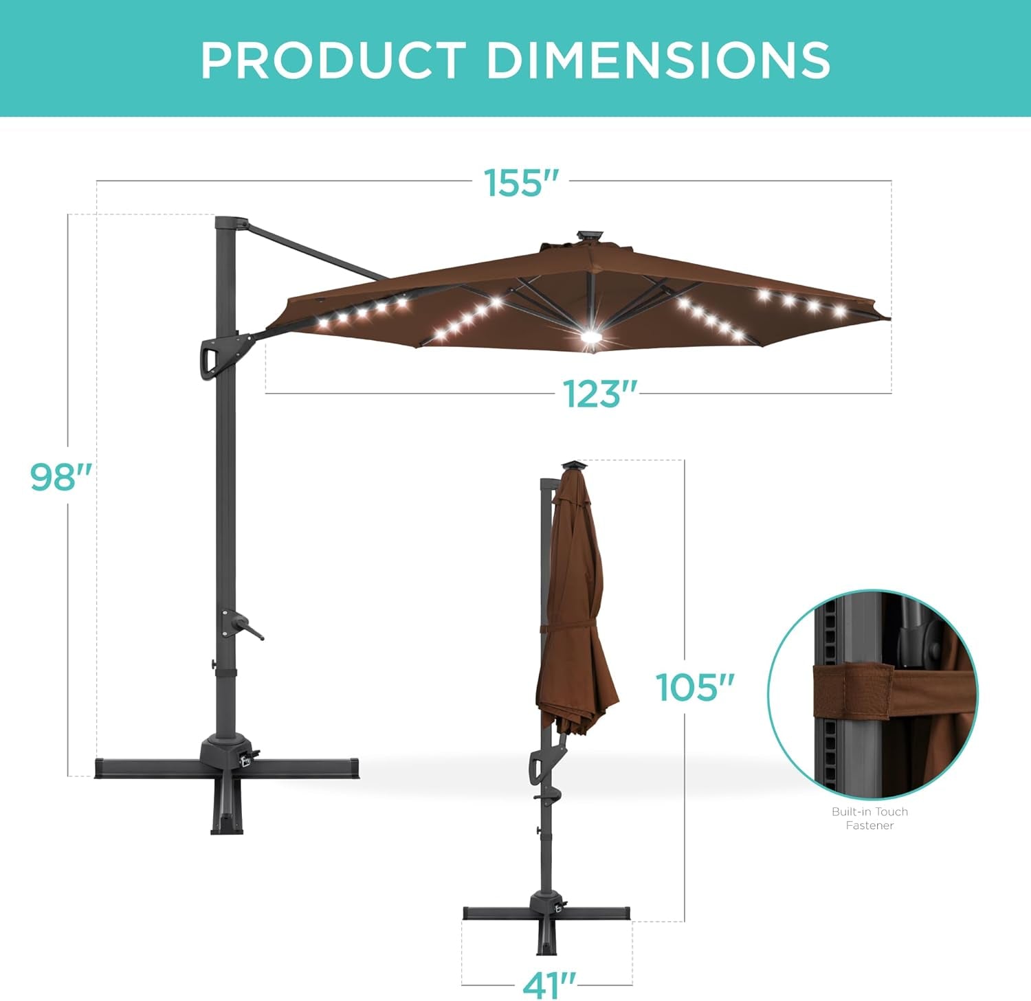 10Ft Solar LED Cantilever Patio Umbrella, 360-Degree Rotation Hanging
