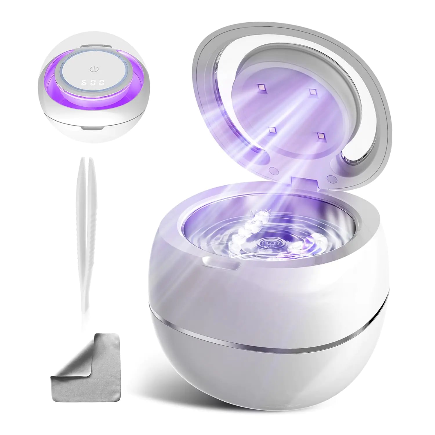 Ultrasonic Retainer Cleaner Retainer Cleaner Machine for Dentures Mouth Guards Braces Toothbrush Heads Jewelry with 180ML Capacity 43kHz Retainer Cleaning Portable Dental Cleaning MachineWhite