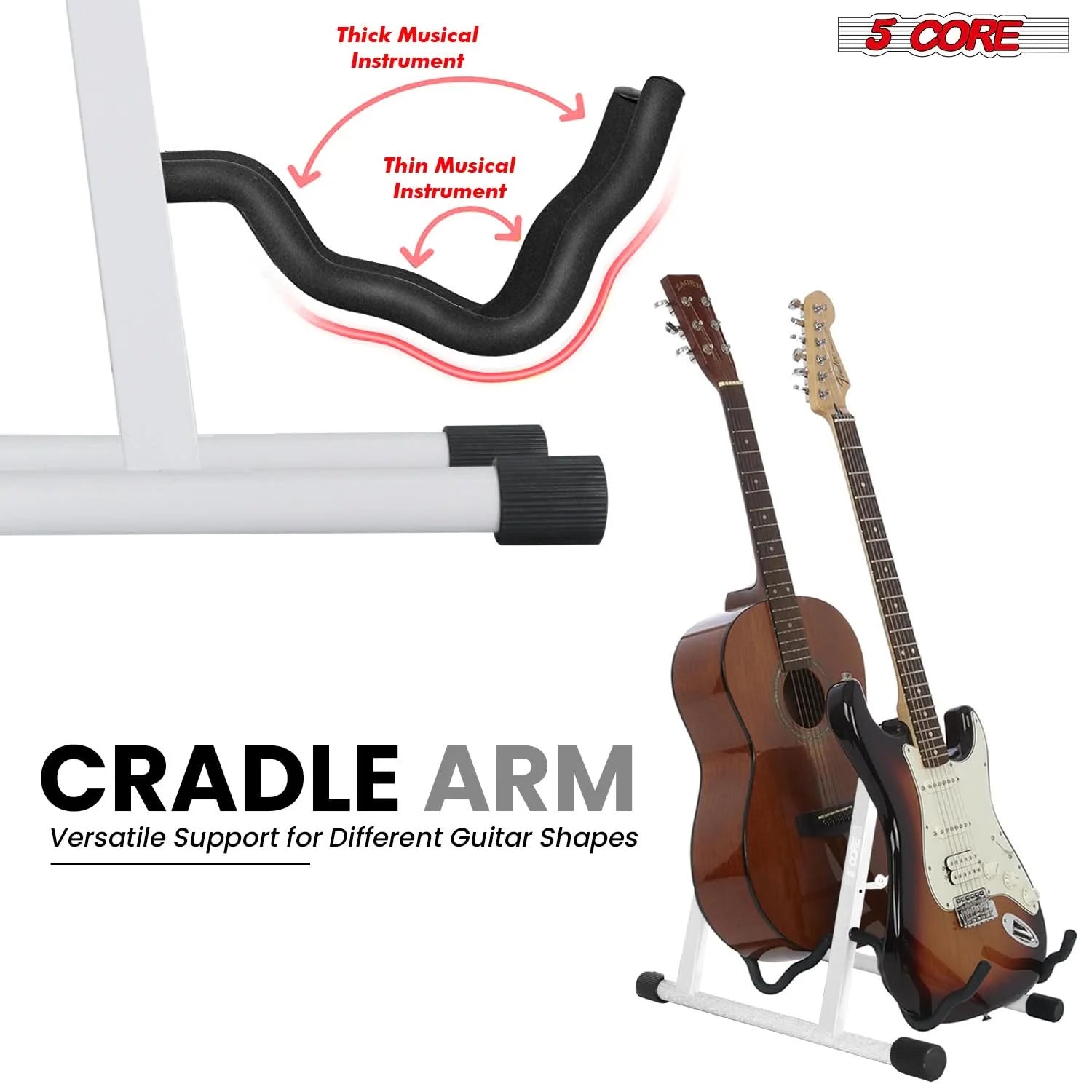 5Core Double Guitar Stand Floor Adjustable a Frame Folding Acoustic