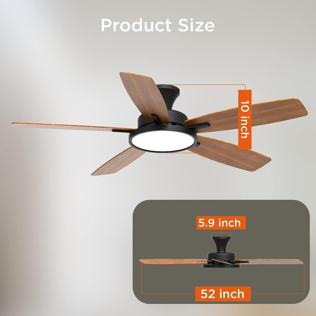 52 Inch Black Ceiling Fan With Remote Control Lights