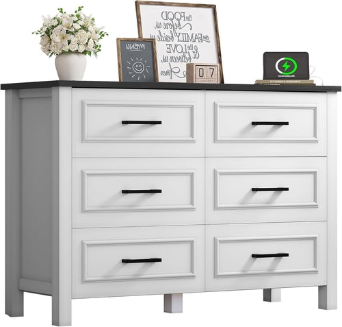 6 Drawer Dresser With Built In Power Outlet White And Black