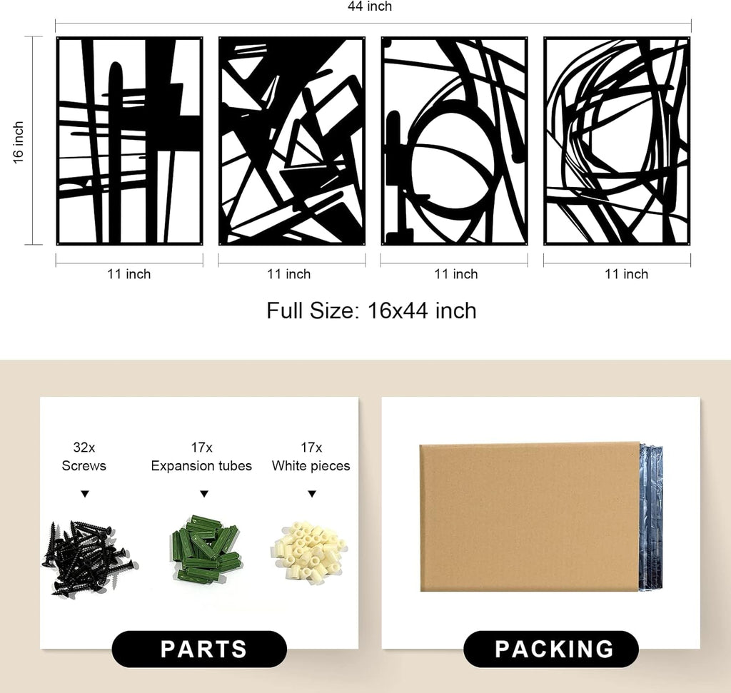 Black Abstract Metal Wall Art: Minimalist 4-Pack Decor