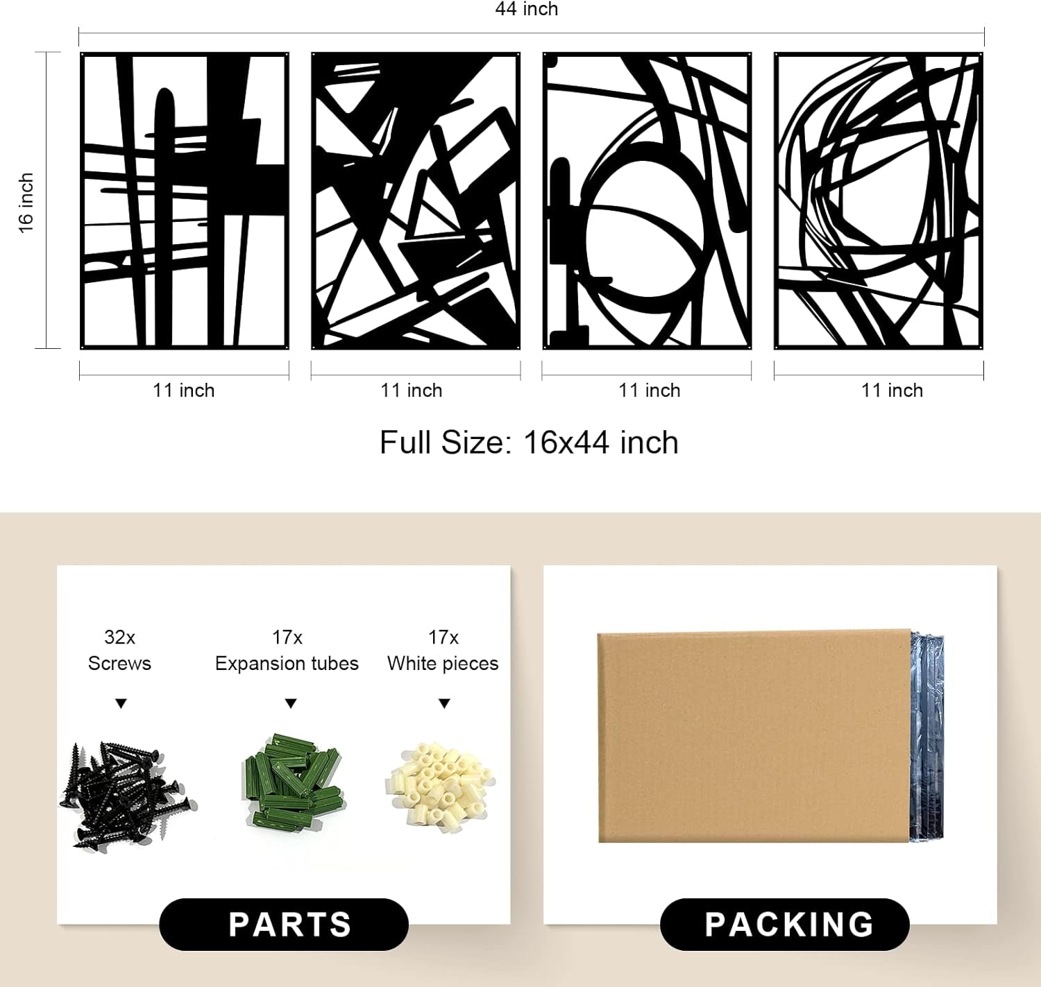 Black Abstract Metal Wall Art: Minimalist 4-Pack Decor