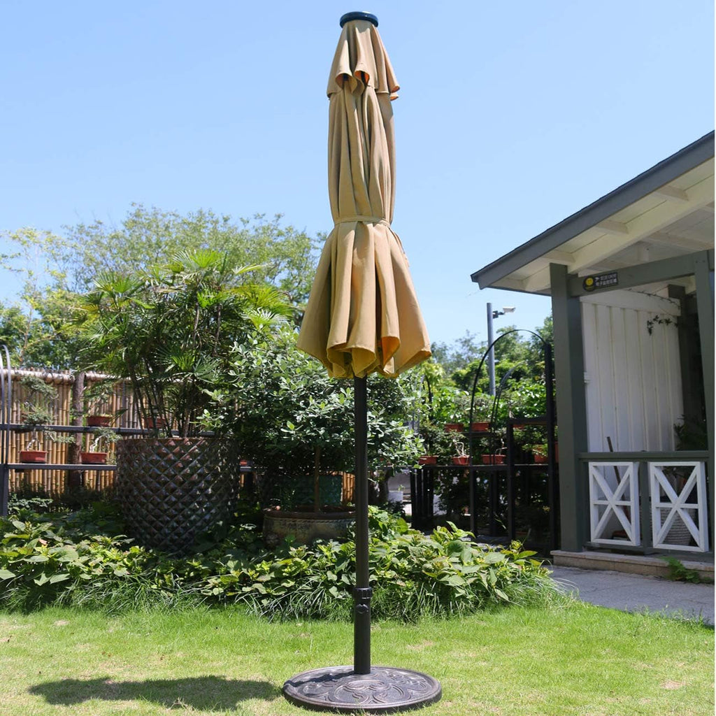 9 Ft Solar LED Lighted Patio Umbrella With Tilt And Crank Lift Light
