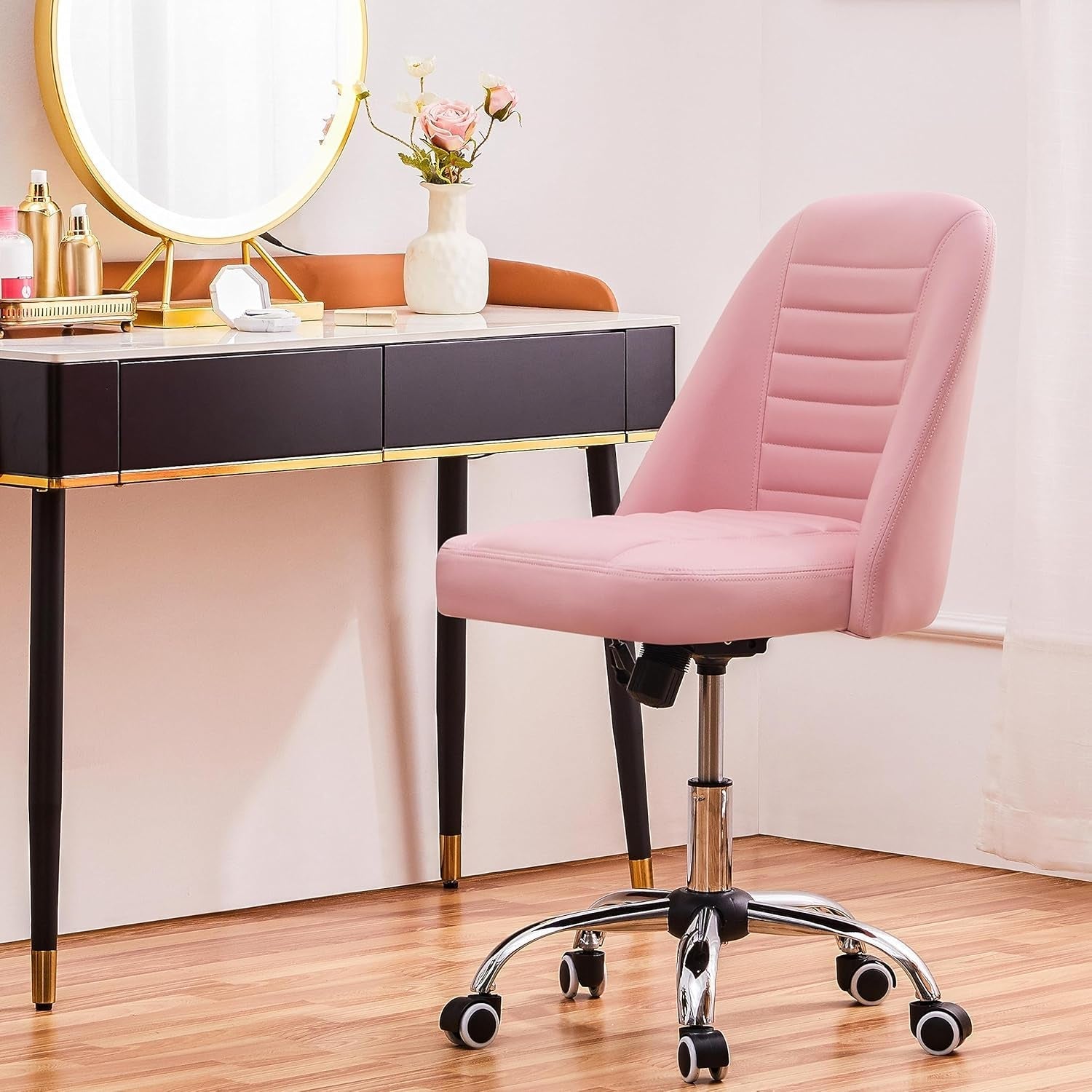 PU Leather Armless Office Chair, Mid Back Desk Chair, Computer Task
