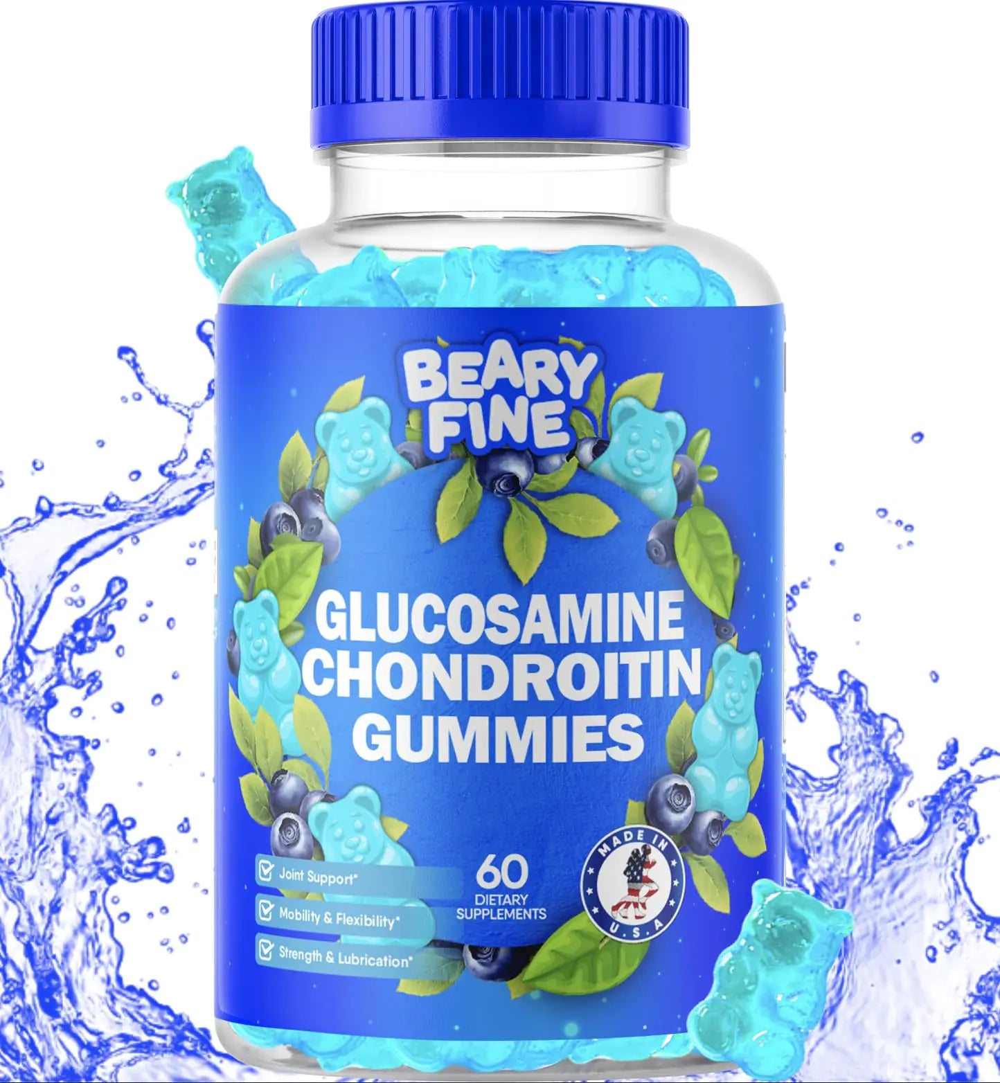 Beary Fine Glucosamine Chondroitin Gummies - Joint Support Gummies - 1500mg Extra Strength with MSM - for Adults Men & Women - 60 Joint Support Supplements - Made in The USA