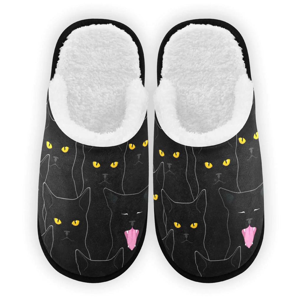 Umidedor Black Cats Pattern Slippers for Women Girl Soft Non-Slip Indoor House Slippers Home Shoes for Bedroom Hotel Travel Spa