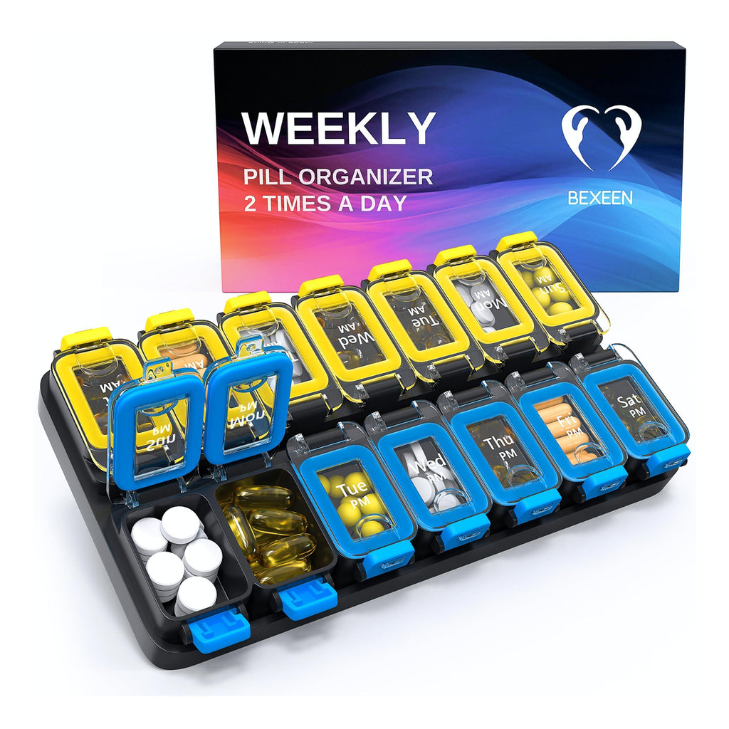 Weekly Pill Organizer 2 Times A Day Am Pm Pill Case Pill Box Yellowblue Plastic