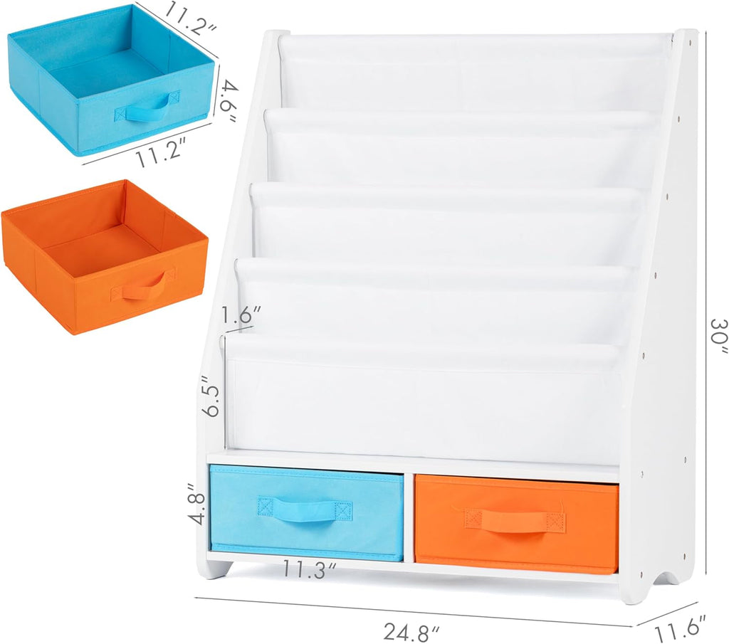 Kids Bookshelf with Storage Bins, Book Shelf for Kids Rooms, 4-Tier