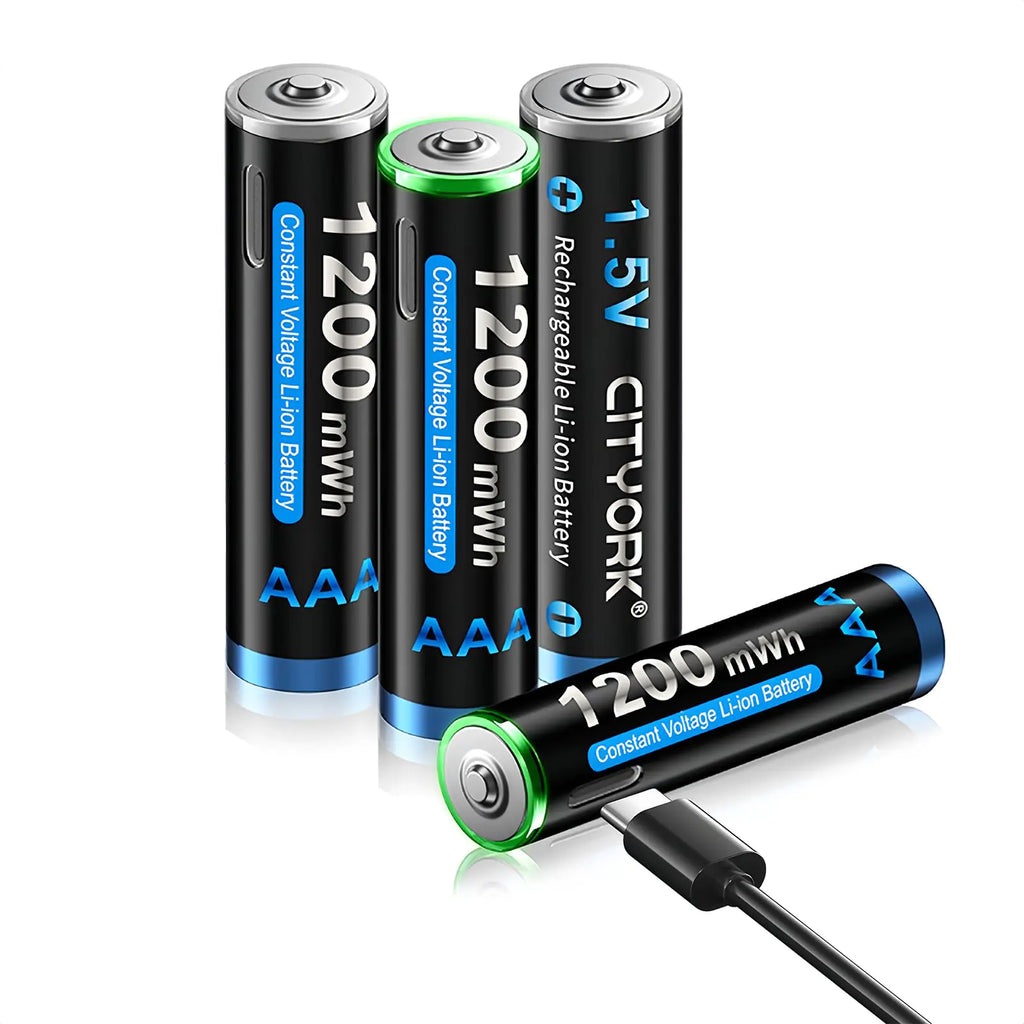 CITYORK 4 Pack USB-C AAA 1200mWh Lithium Rechargeable Battery 1.5V Constant Output and Fast Charging (Included 4 in 1 Type-C Charging Cable)