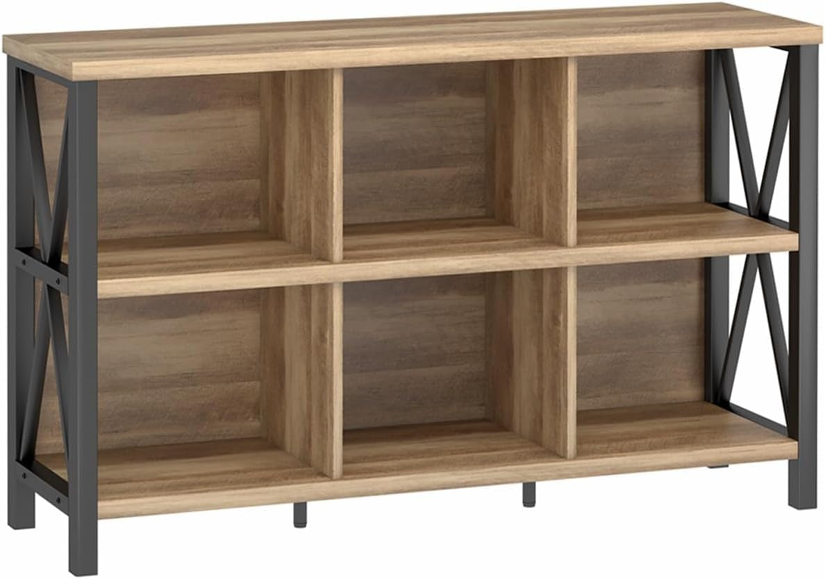 6 Cube Storage Organizer With Shelf Rustic Oak Bookcase