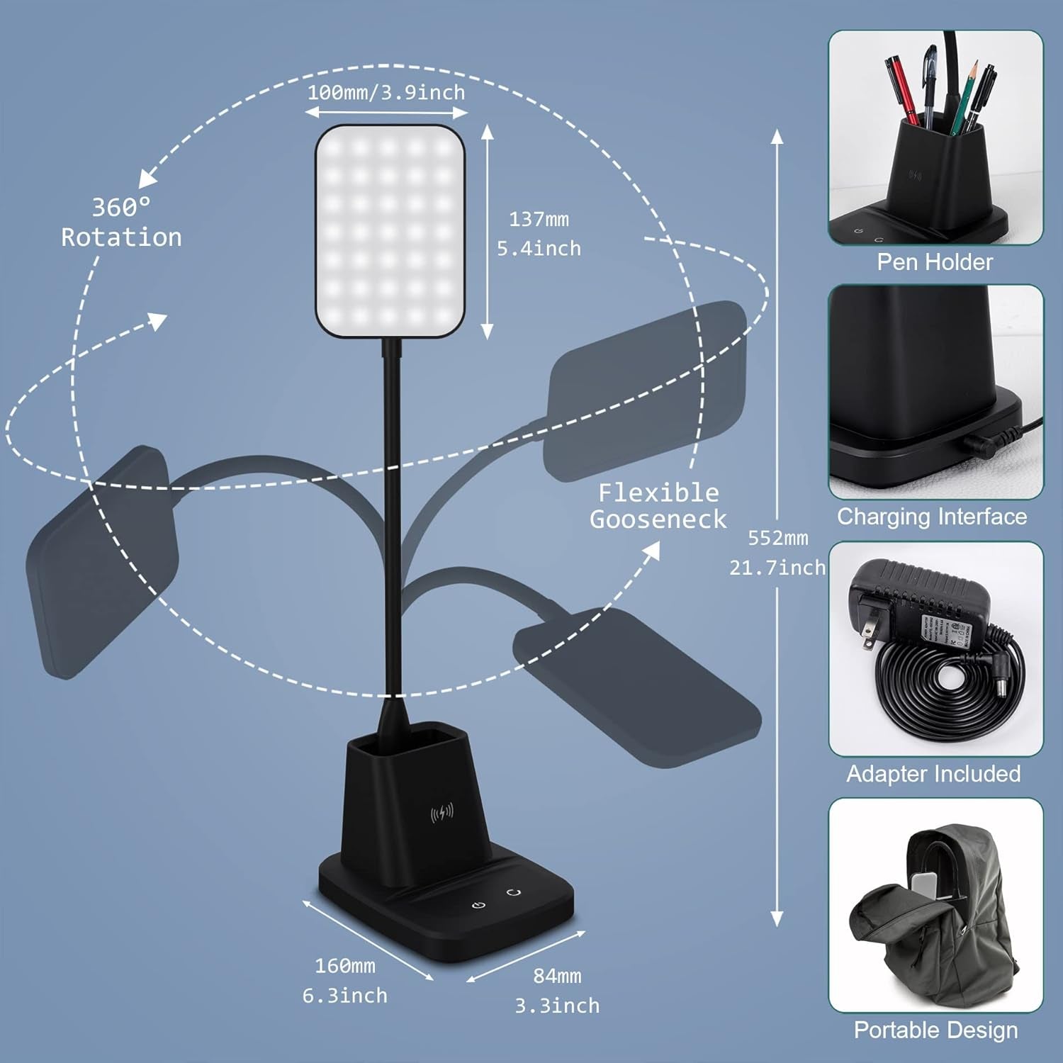 Desk Lamp, LED Desk Lamps for Home Office, Wireless Charger Small Desk