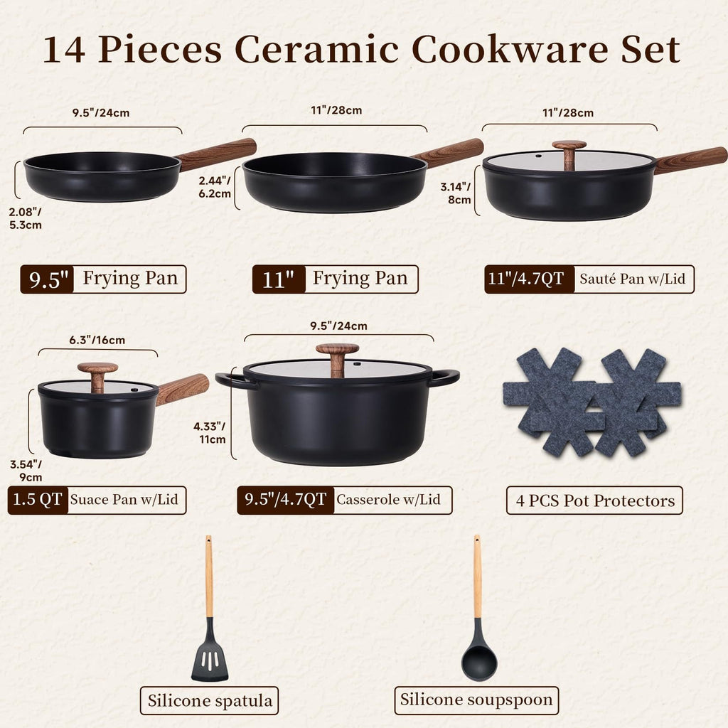 Ceramic Cookware Sets 15 Pcs, Healthy Pots And Pans Set Non Stick,