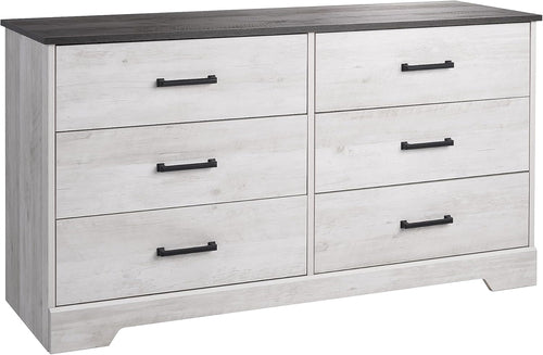 Washed White Farmhouse Dresser 6 Drawer Chest 53 Inch Wide