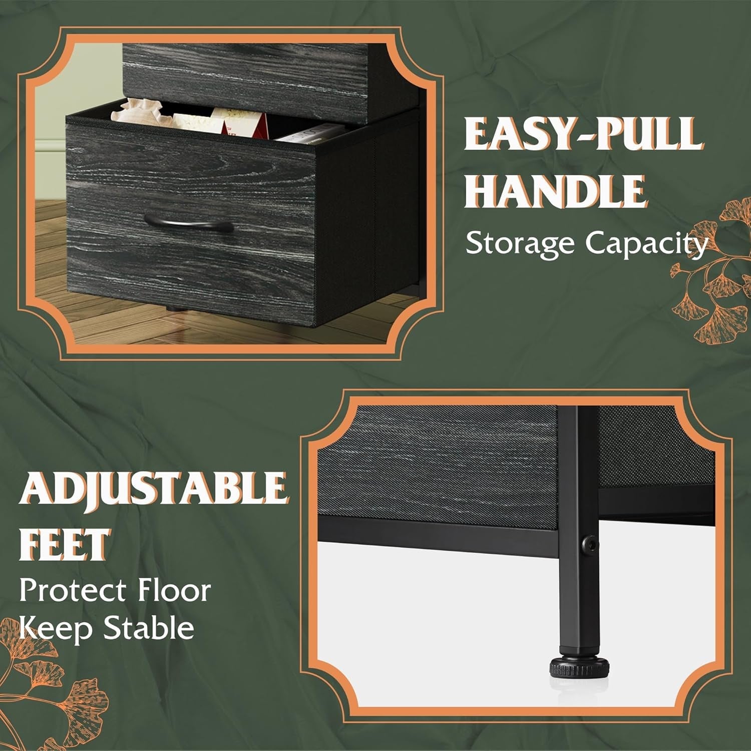 Nightstand with 3 Drawers, Fabric Dresser, Organizer Unit, Storage