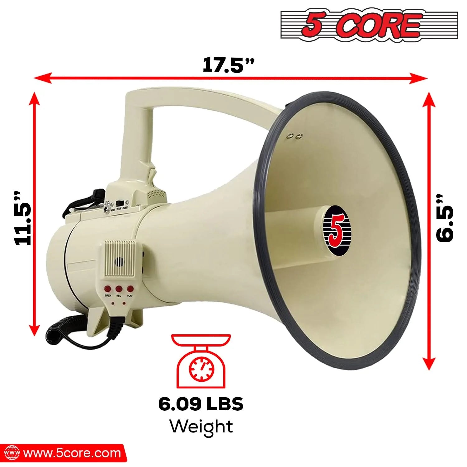 5Core Megaphone Bullhorn Speaker 100W Professional Bull Horn Battery