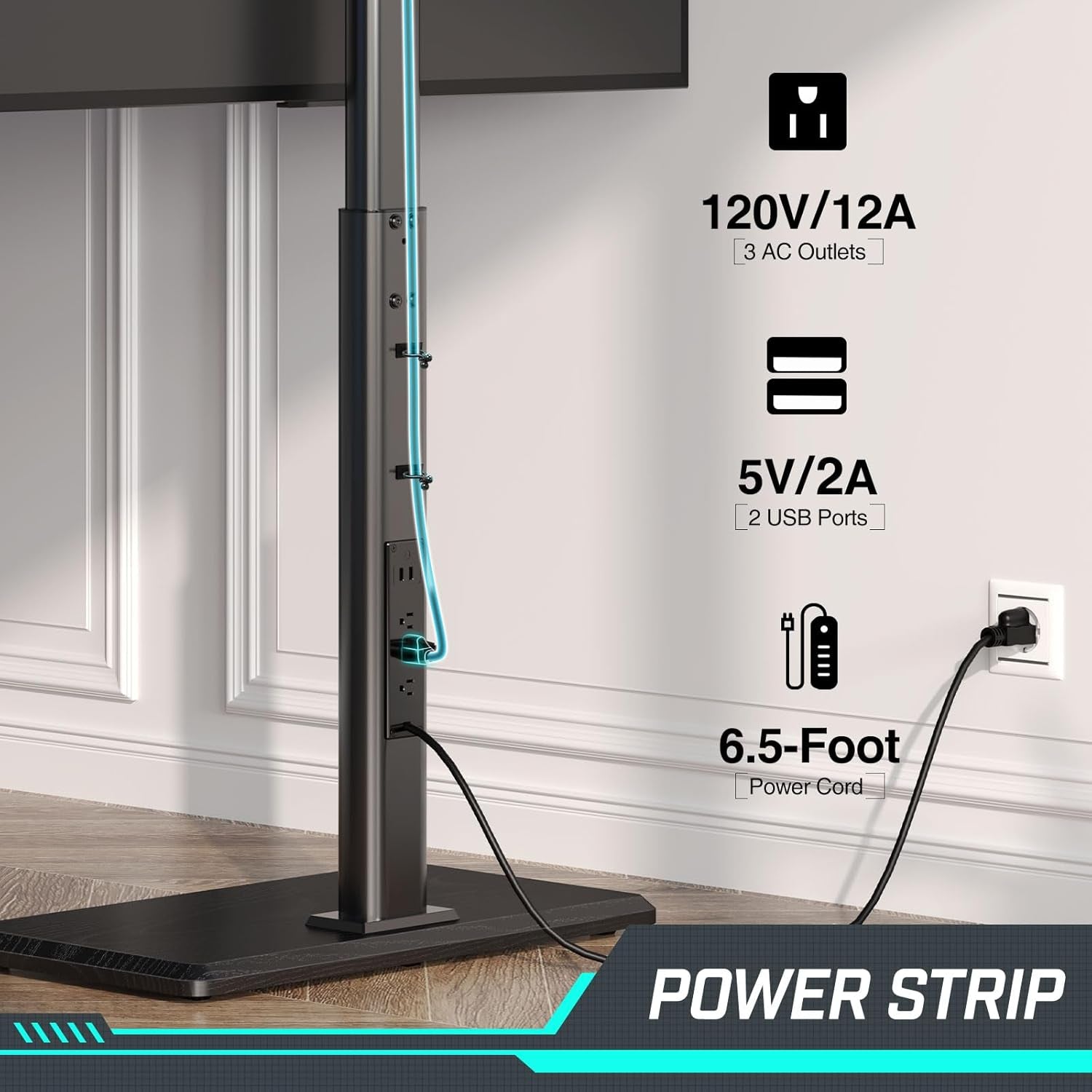 TV Stand with Power Outlet, Universal Floor TV Stand for 32-75 Inch
