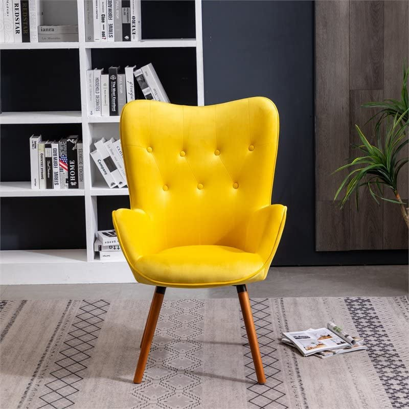 Yellow Velvet Tufted Accent Chair Compact Size Living Room