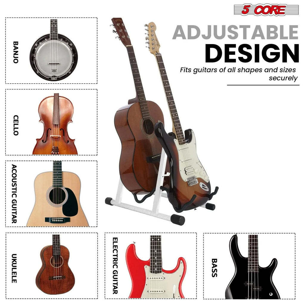 5Core Double Guitar Stand Floor Adjustable a Frame Folding Acoustic