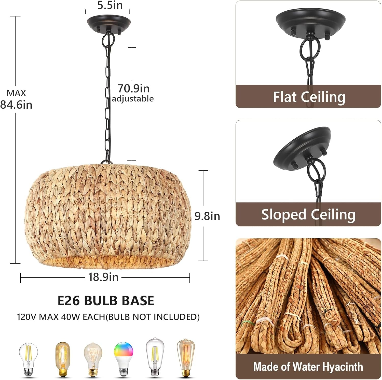 Farmhouse Chandelier for Dining Room,5-Light Boho Chandelier Light