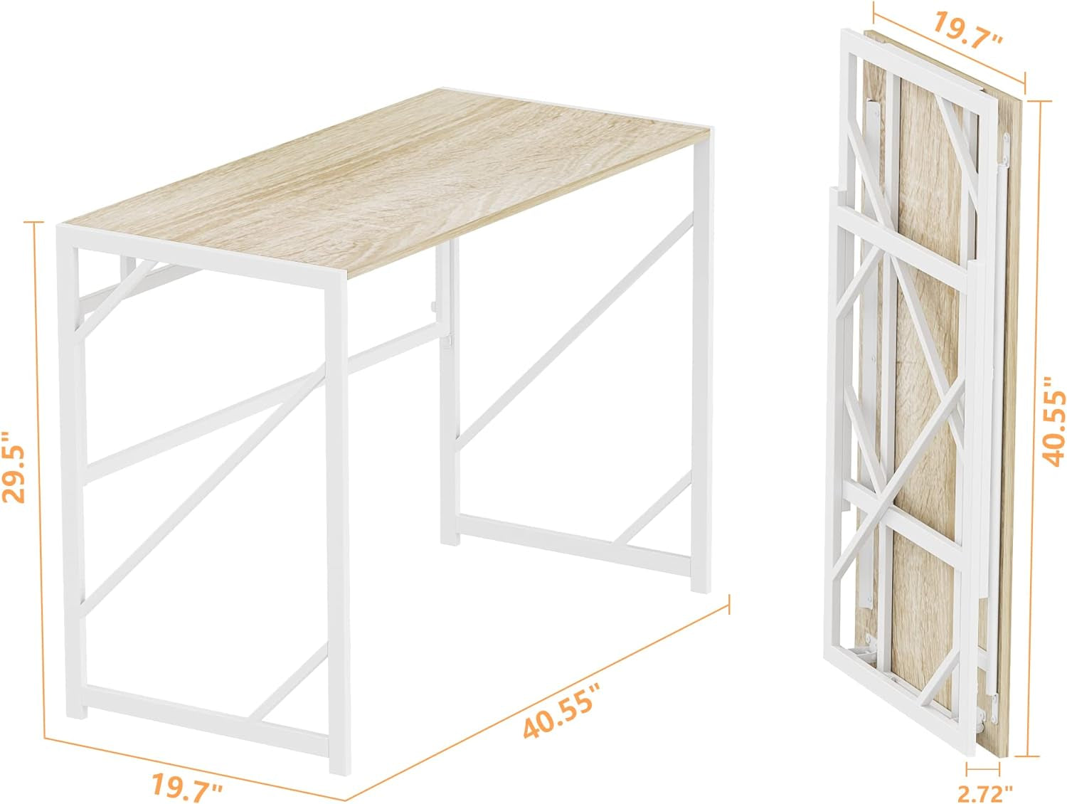 Folding Desk Writing Computer Desk for Home Office, No-Assembly Study